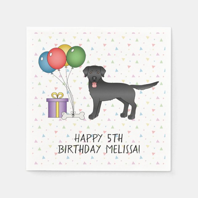 Black Labrador Retriever Cartoon Dog - Birthday Napkin (Front)