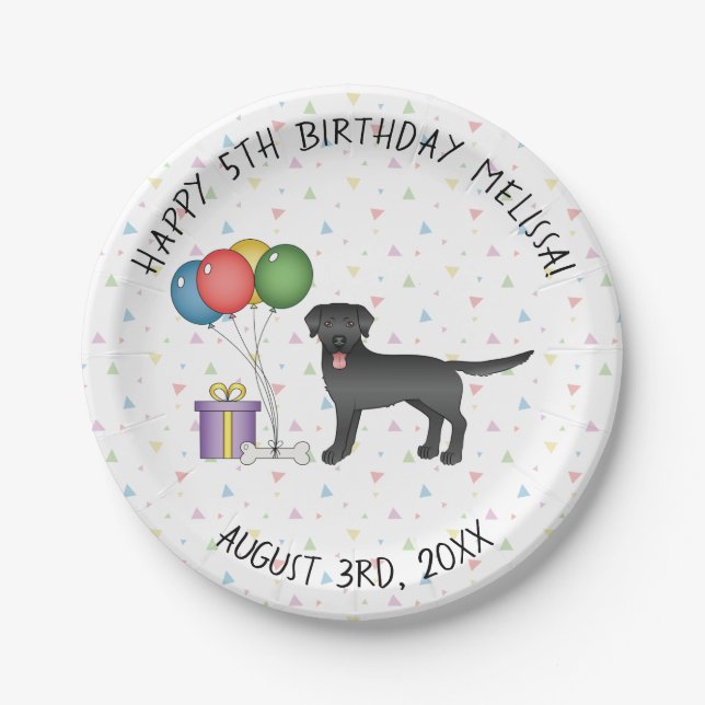 Black Labrador Retriever Cartoon Dog - Birthday Paper Plate (Front)