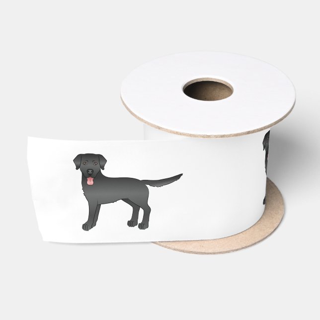 Black Labrador Retriever Cartoon Dog Illustration Satin Ribbon (Spool)