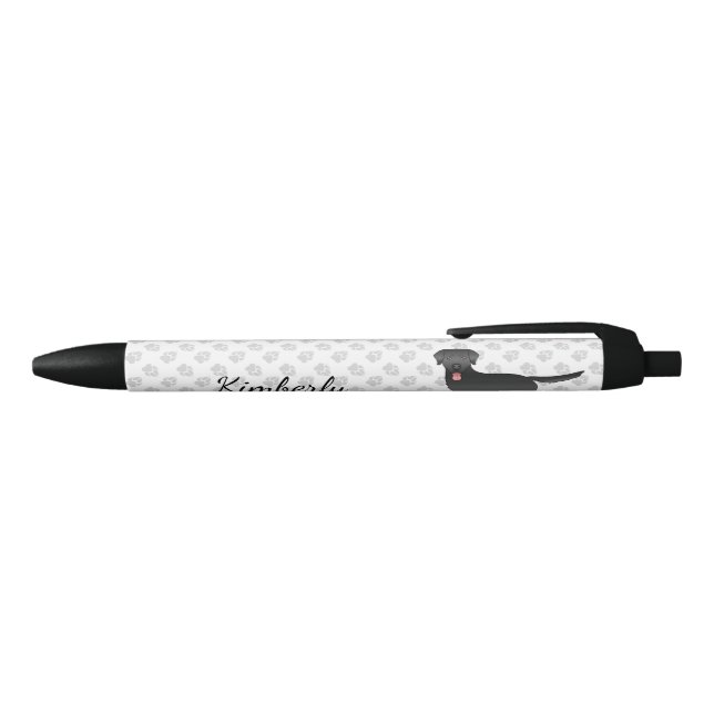 Black Labrador Retriever Cartoon Dog & Name Black Ink Pen (Top)