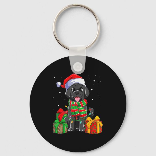 Black Labrador Retriever Christmas Lights Xmas Lab Keychain (Front)
