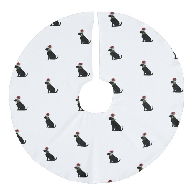Black Labrador Retriever Christmas Pattern Faux Linen Tree Skirt (Front)