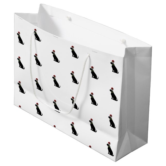 Black Labrador Retriever Christmas Pattern Modern Large Gift Bag (Front Angled)