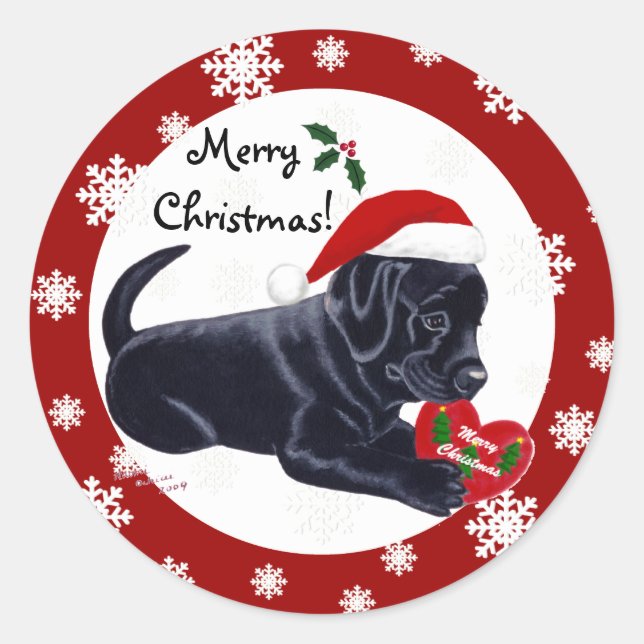 Black Labrador Retriever Christmas Snowflake Classic Round Sticker (Front)