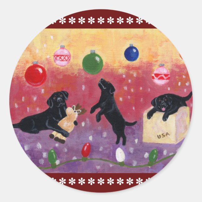 Black Labrador Retriever Christmas Stickers (Front)