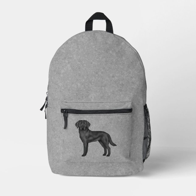 Black Labrador Retriever Cute Cartoon Dog Grey Printed Backpack (Front)