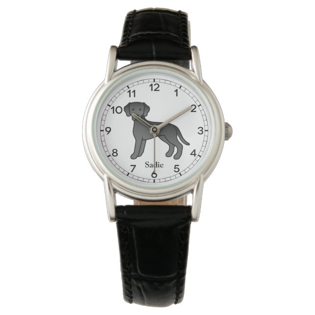 Black Labrador Retriever Cute Cartoon Dog & Name Watch (Front)