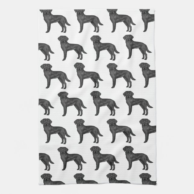 Black Labrador Retriever Cute Cartoon Dog Pattern Kitchen Towel (Vertical)