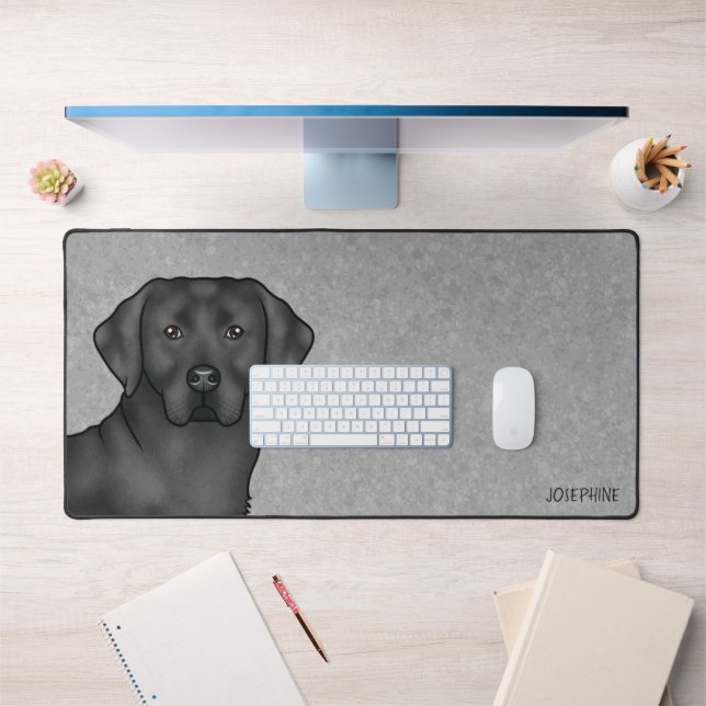 Black Labrador Retriever Cute Cartoon Lab Dog Grey Desk Mat (Office 1)