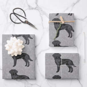 Black Labrador Retriever Cute Dog Pattern Grey Wrapping Paper Sheet
