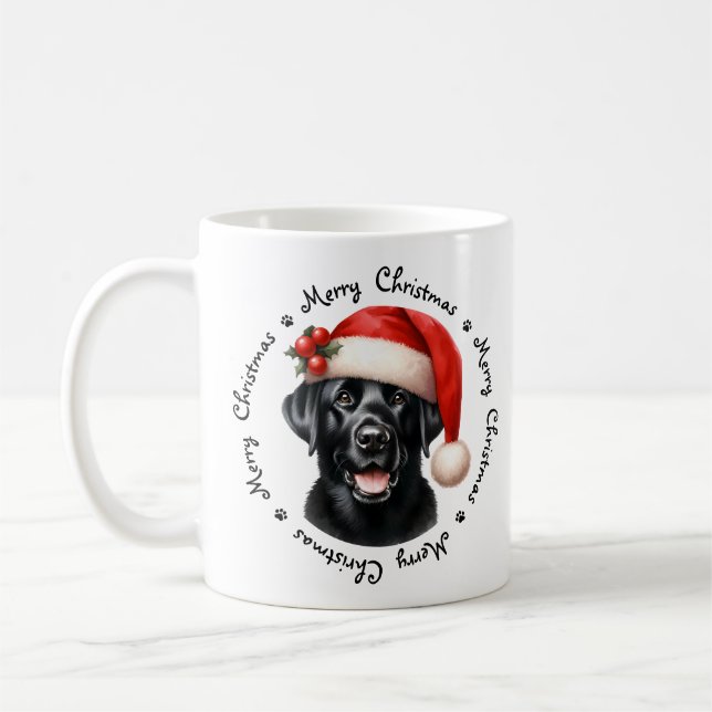Black Labrador Retriever Cute Merry Christmas Coffee Mug (Left)