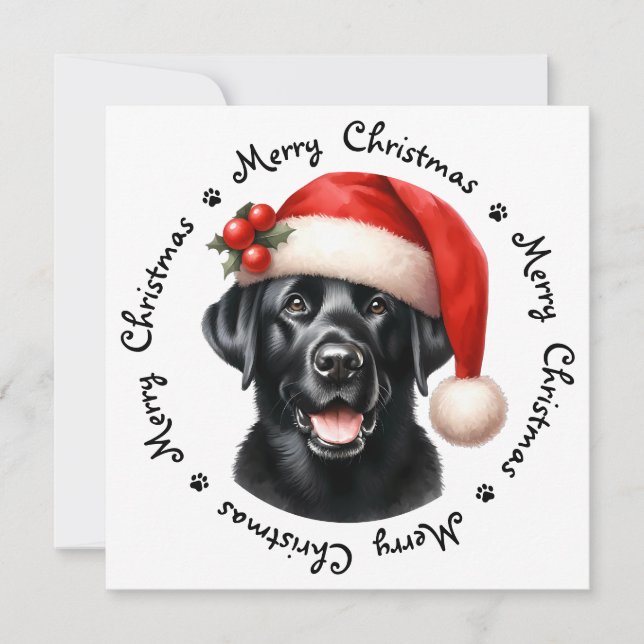 Black Labrador Retriever Cute Merry Christmas Holiday Card (Front)