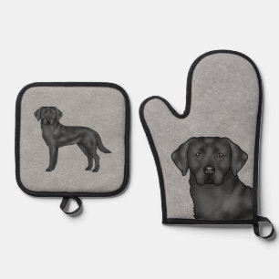 Black Labrador Retriever Cute Pet Dog Print Grey Oven Mitt & Pot Holder Set