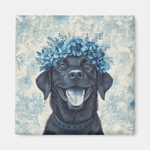 Black Labrador Retriever Dog Blue Floral Kitchen Magnet