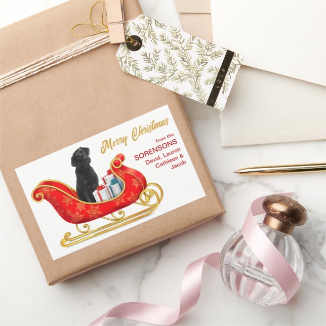 Black Labrador Retriever Dog Christmas Sleigh Sticker (Gifting)
