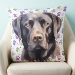 Black Labrador Retriever Dog Colourful Paw Prints  Throw Pillow<br><div class="desc">Introducing our Labrador Retriever Pillow, the perfect addition to any dog lover's home decor collection. Available in black, yellow or chocolate labs, this pillow features colourful paw prints in a retro yet modern style. Designed for labrador lovers, breeders, dog moms and dads alike, this pillow is a stylish way to...</div>