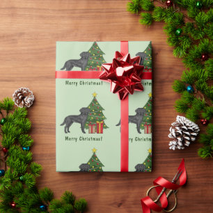 Black Labrador Retriever Dog Green Christmas Tree Wrapping Paper