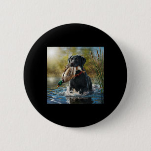 Black Labrador Retriever Dog Hunting Ducks In A Po 2 Inch Round Button