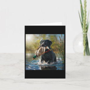 Black Labrador Retriever Dog Hunting Ducks In A Po Card