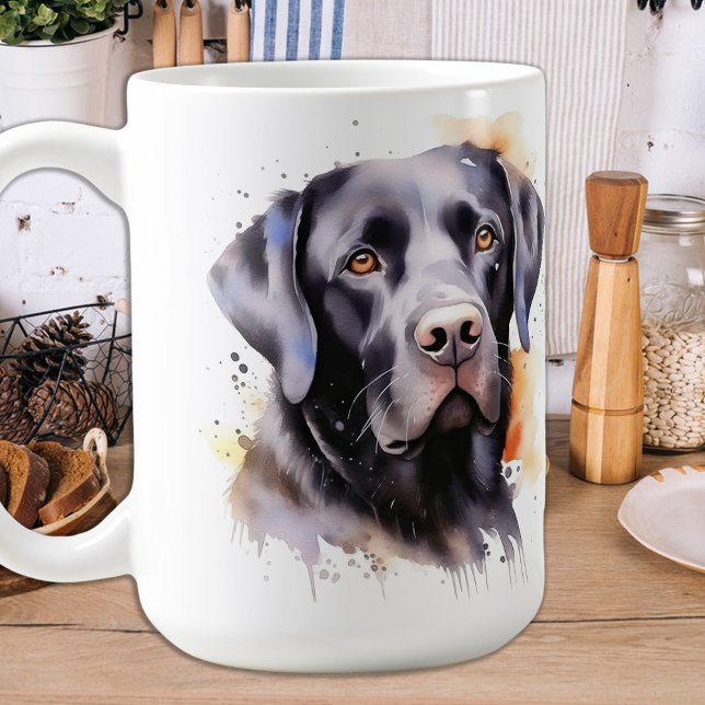 Black Labrador Retriever Dog Modern Watercolor Coffee Mug (Creator Uploaded)