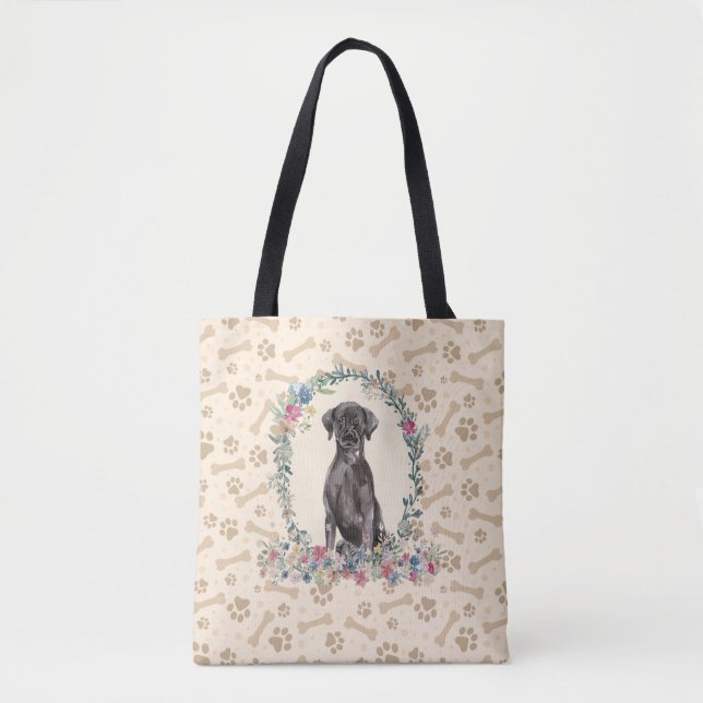 Black Labrador Retriever Dog Paw Print & Dog Bone  Tote Bag (Front)