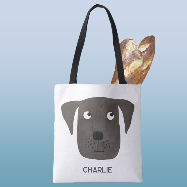 Black Labrador Retriever Dog Personalized Tote Bag (Fun black dog personalized name tote bag)