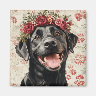Black Labrador Retriever Dog Red Floral Kitchen Magnet