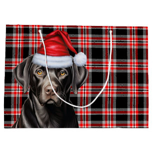 Black Labrador Retriever Dog Red Plaid Christmas Large Gift Bag
