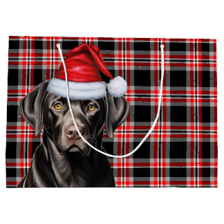 Black Labrador Retriever Dog Red Plaid Christmas Large Gift Bag