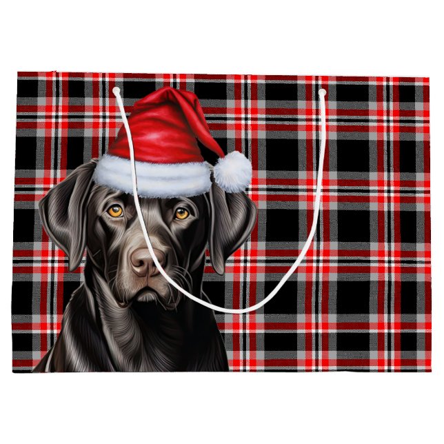 Black Labrador Retriever Dog Red Plaid Christmas Large Gift Bag (Back)