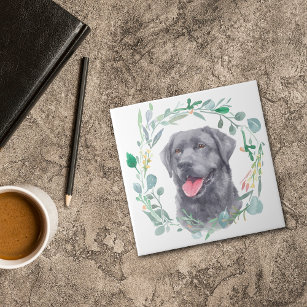 Black Labrador Retriever Dog Watercolor Wreath Tile
