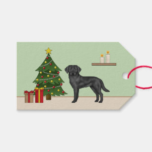 Black Labrador Retriever Dog With Christmas Tree Gift Tags