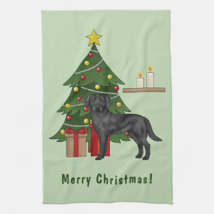 Black Labrador Retriever Dog With Christmas Tree Kitchen Towel