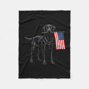 Black Labrador Retriever Holding Aamerican Usa Fleece Blanket