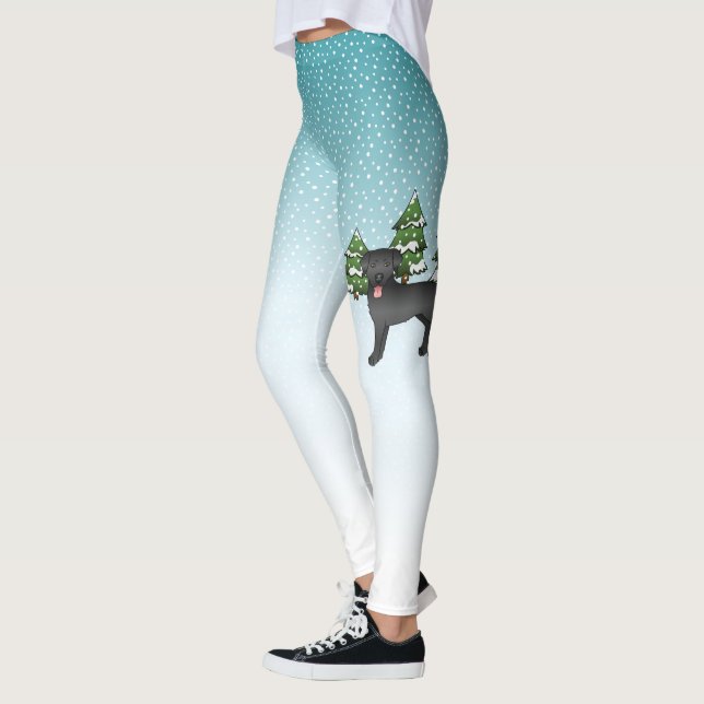 Black Labrador Retriever In A Winter Forest Leggings (Left)