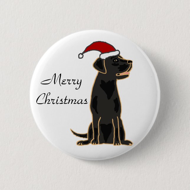 Black Labrador Retriever in Santa Hat 2 Inch Round Button (Front)