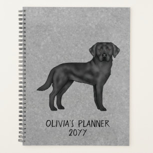 Black Labrador Retriever Lab Dog Custom Text Grey Planner