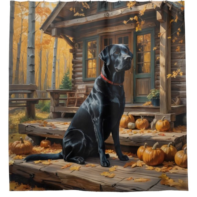 Black Labrador Retriever Log Cabin Autumn (Front)