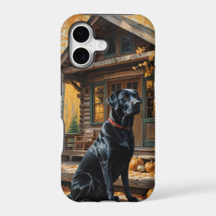 Black Labrador Retriever Log Cabin Autumn