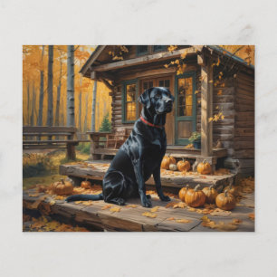 Black Labrador Retriever Log Cabin Autumn