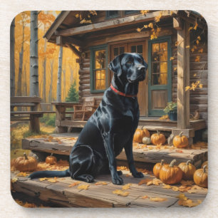 Black Labrador Retriever Log Cabin Autumn Coaster