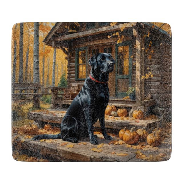 Black Labrador Retriever Log Cabin Autumn Cutting Board (Front)