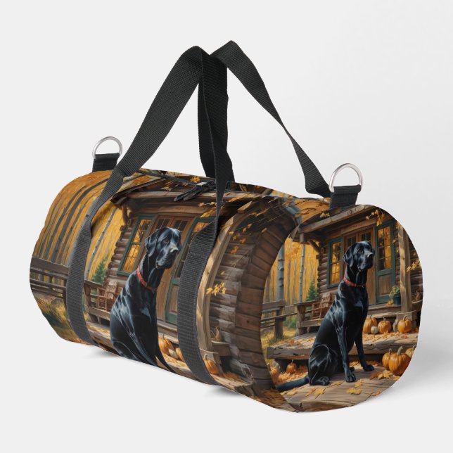 Black Labrador Retriever Log Cabin Autumn Duffle Bag (Left Corner)