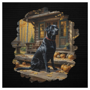 Black Labrador Retriever Log Cabin Autumn Fabric