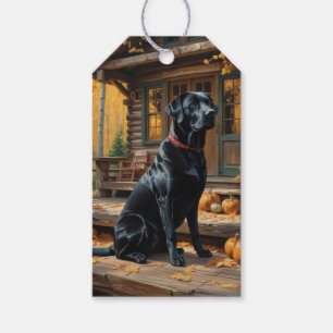 Black Labrador Retriever Log Cabin Autumn Gift Tags
