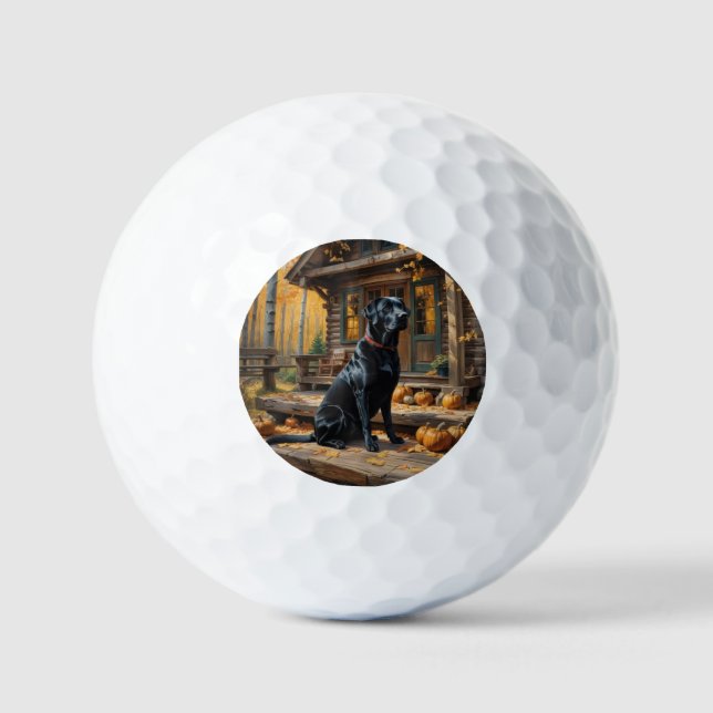 Black Labrador Retriever Log Cabin Autumn Golf Balls (Front)