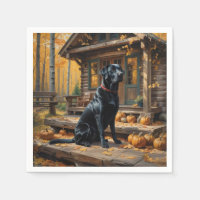 Black Labrador Retriever Log Cabin Autumn