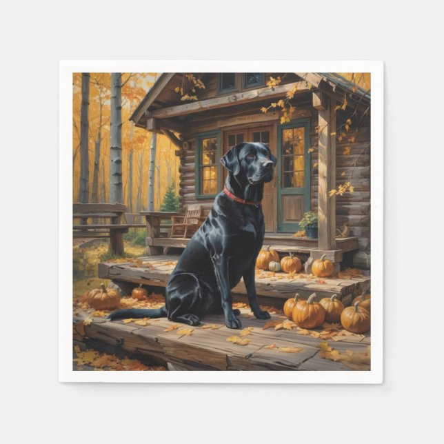 Black Labrador Retriever Log Cabin Autumn Napkin (Front)
