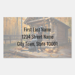 Black Labrador Retriever Log Cabin Autumn Sticker