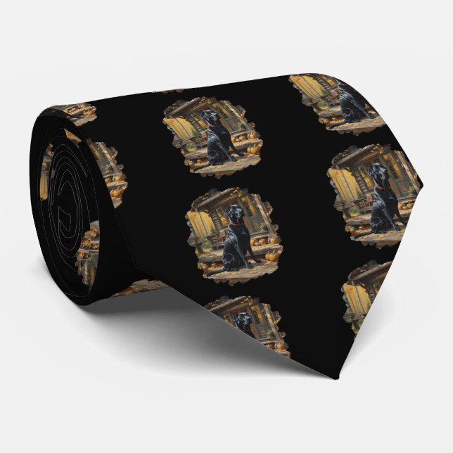 Black Labrador Retriever Log Cabin Autumn Tie (Rolled)